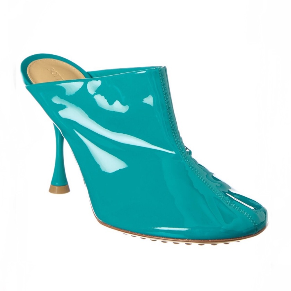 Bottega Veneta Sock Dot Mules in Blue Patent Leather